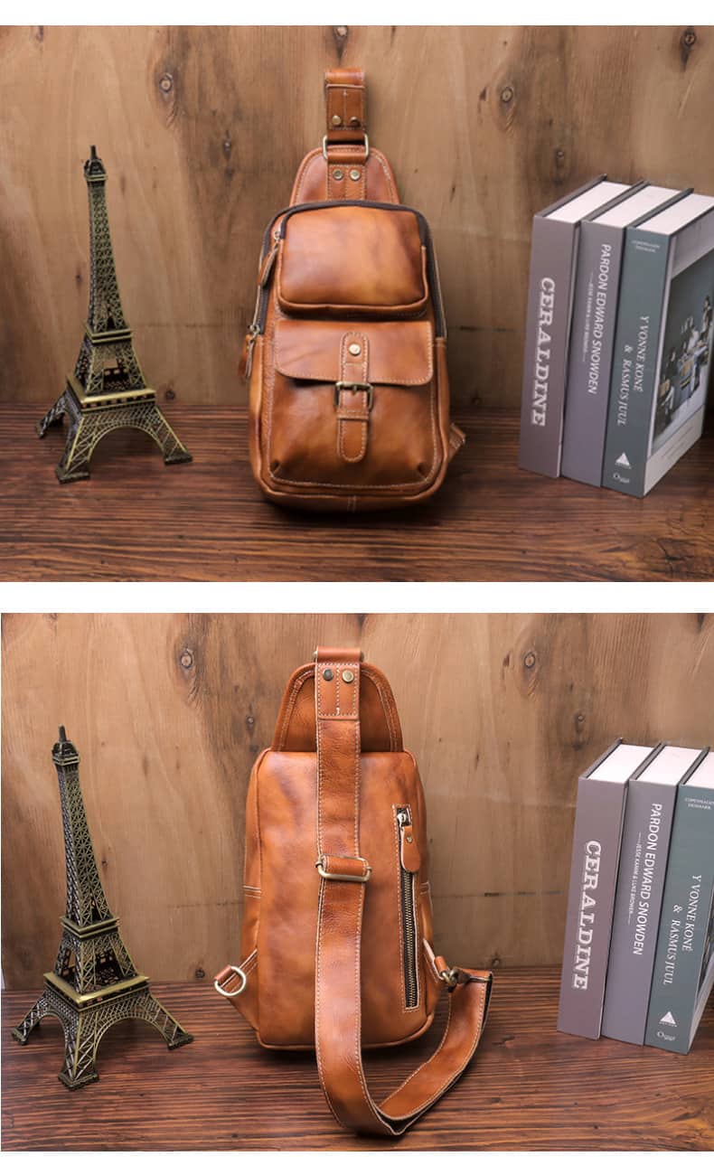 Túi đeo chéo trước ngực da bò Veg-tan Gento 168