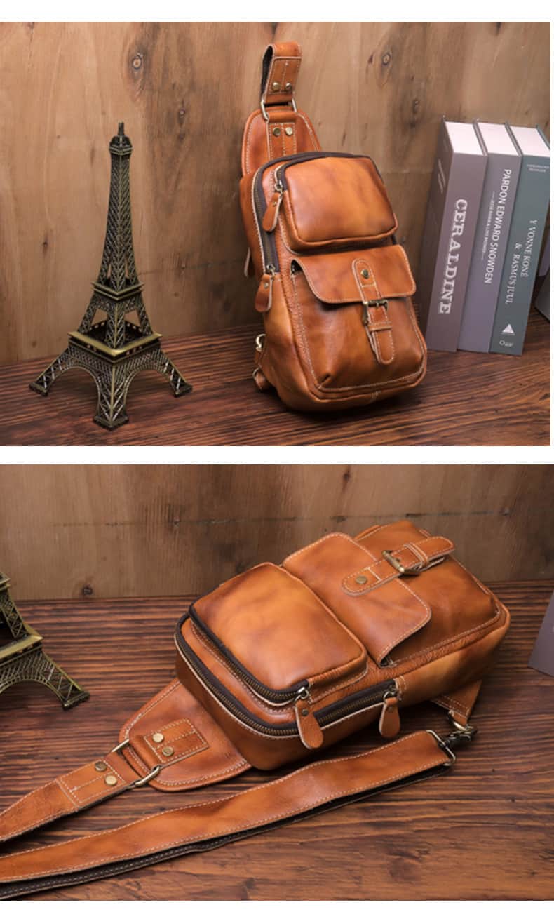 Túi đeo chéo trước ngực da bò Veg-tan Gento 168