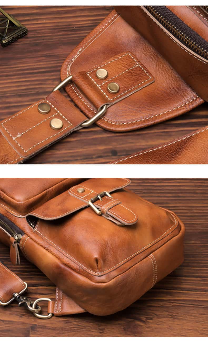 Túi đeo chéo trước ngực da bò Veg-tan Gento 168