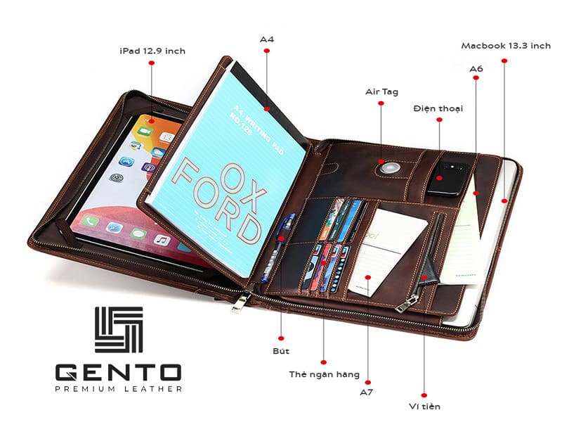 Clutch cầm tay đựng A4 sang trọng cho phái nam - GENTO Leather