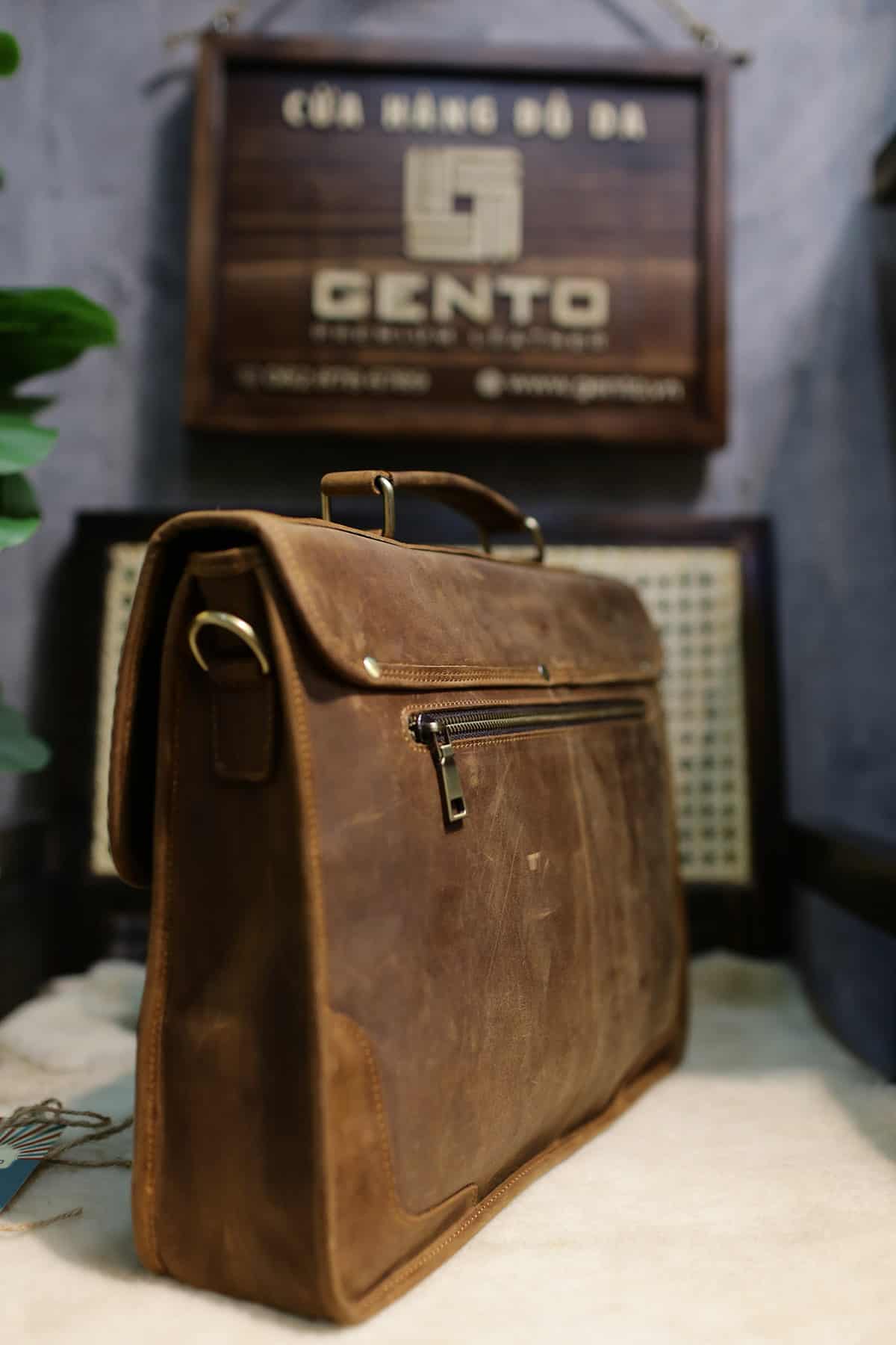 Cặp xách đeo chéo da bò sáp T622 - GENTO Leather