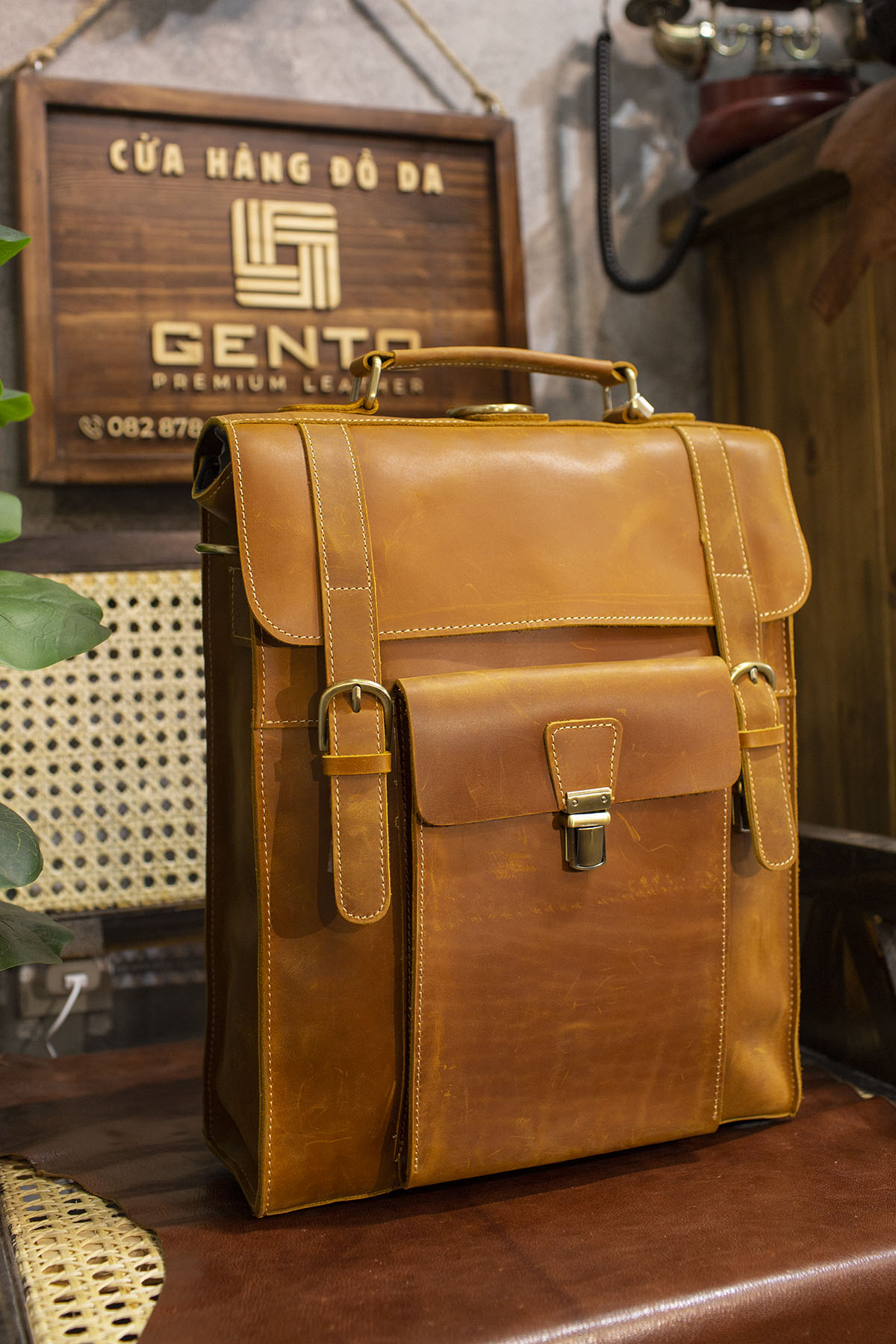 Balo đa năng da bò sáp Gento B323