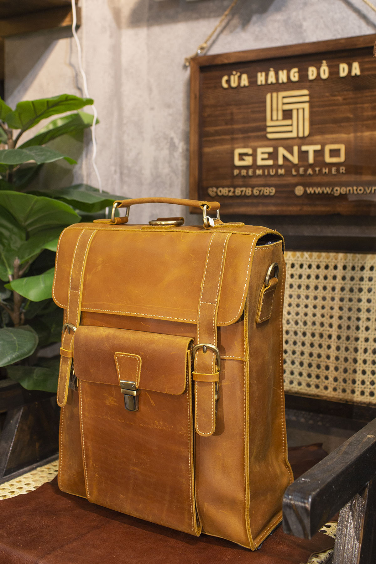 Balo đa năng da bò sáp Gento B323