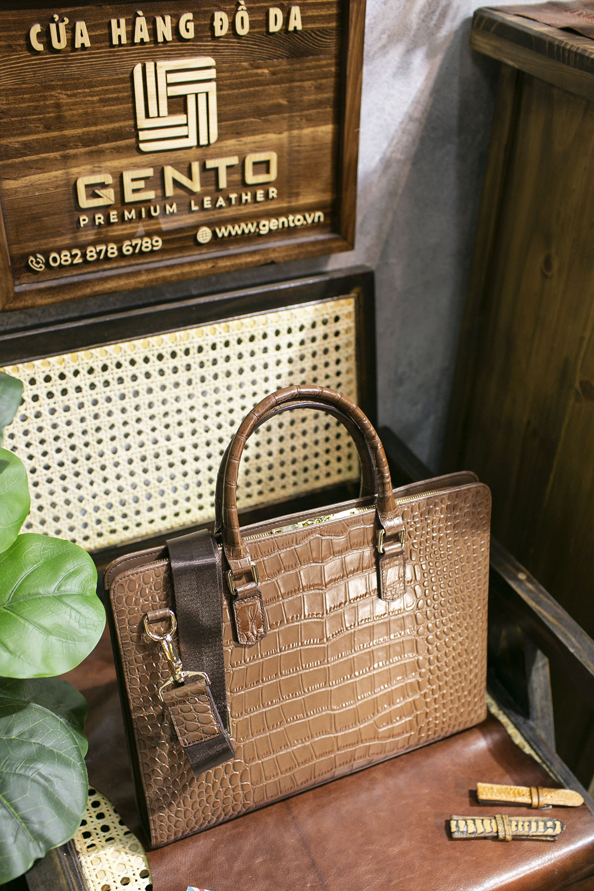 Túi công sở da bò vân cá sấu G656 - GENTO Leather