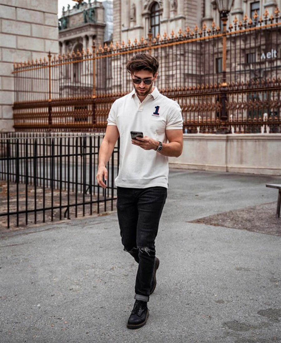 Mặc áo polo đi giày chelsea boot Mặc áo polo đi giày chelsea boot