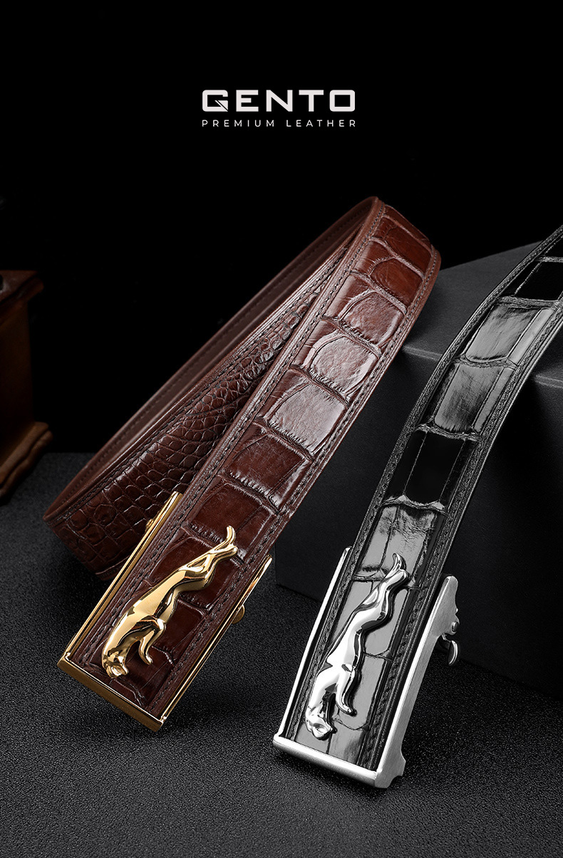 Thắt lưng nam da cá sấu mặt Báo đẳng cấp Gento D4045