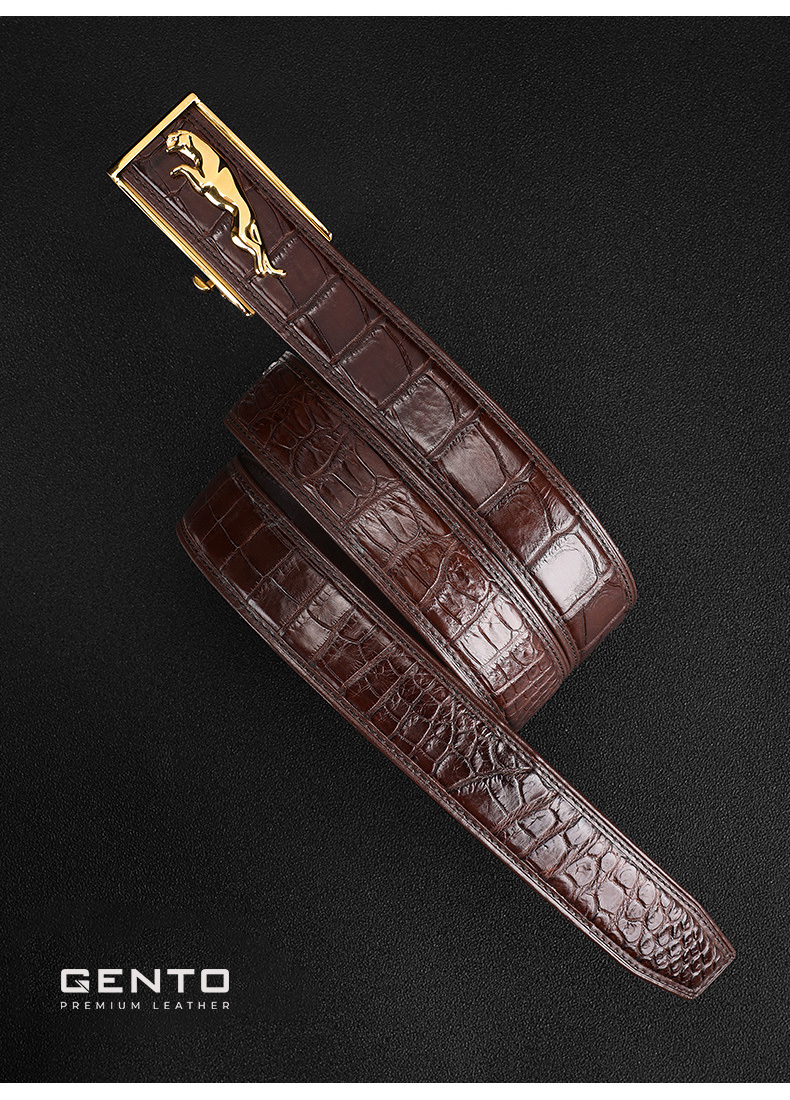Thắt lưng nam da cá sấu mặt Báo đẳng cấp Gento D4045