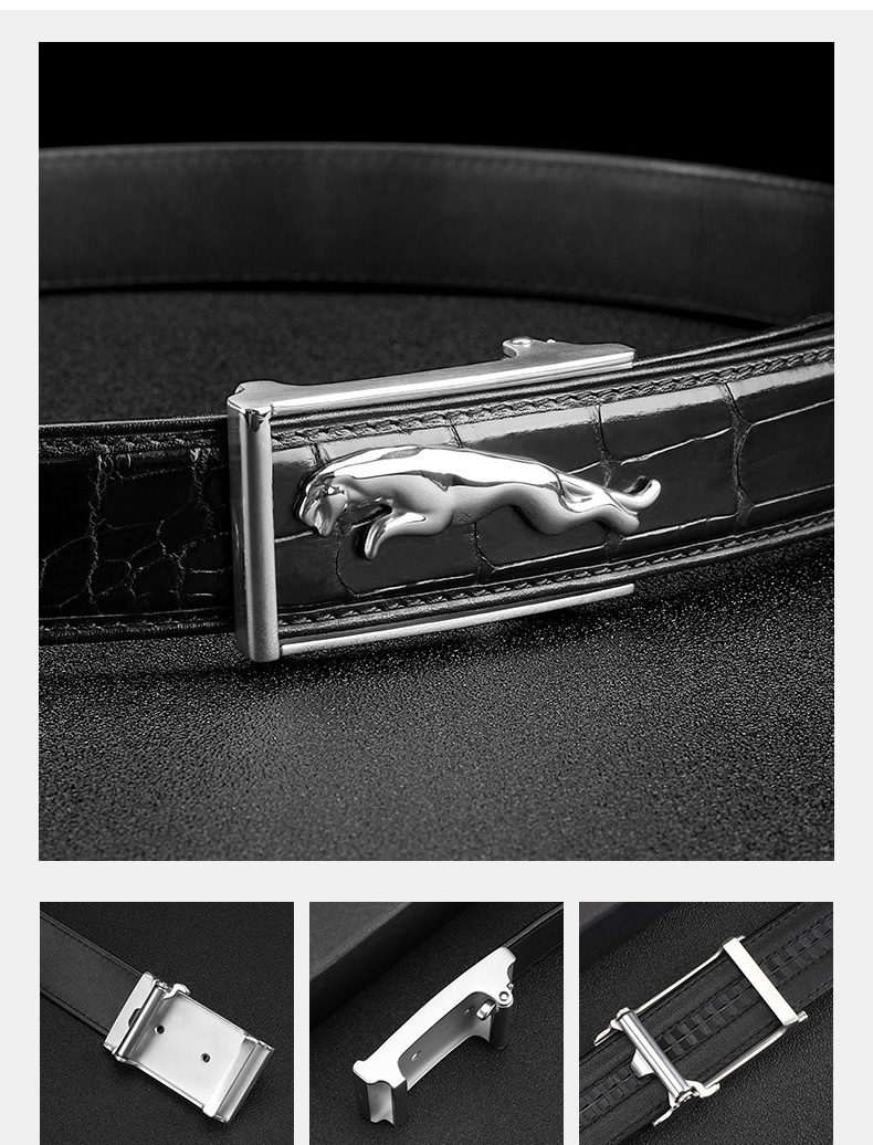 Thắt lưng nam da cá sấu mặt Báo đẳng cấp Gento D4045