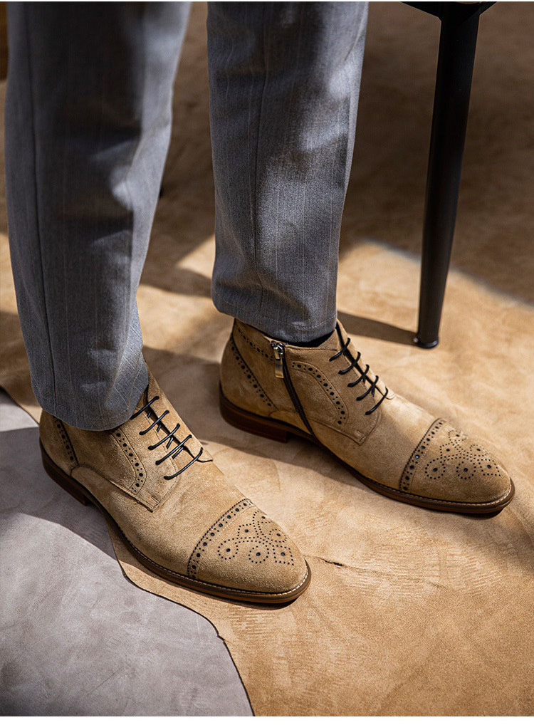 Giay Chelsea Boot da nubuck hoạ tiết thủ công Gento GD911