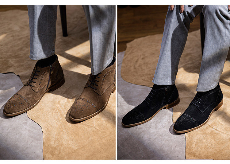 Giay Chelsea Boot da nubuck hoạ tiết thủ công Gento GD911