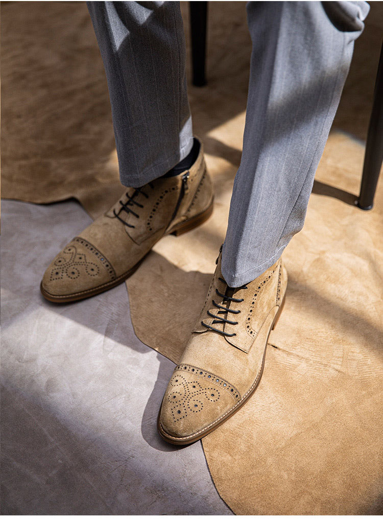 Giay Chelsea Boot da nubuck hoạ tiết thủ công Gento GD911