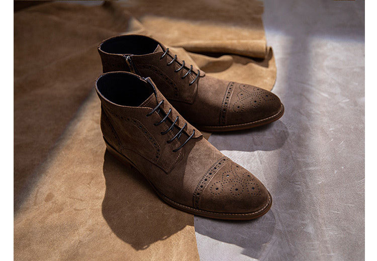 Giay Chelsea Boot da nubuck hoạ tiết thủ công Gento GD911