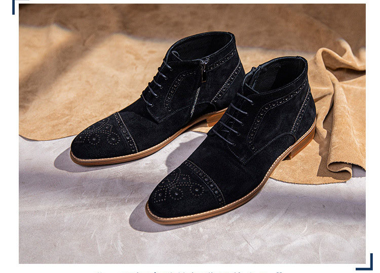 Giay Chelsea Boot da nubuck hoạ tiết thủ công Gento GD911