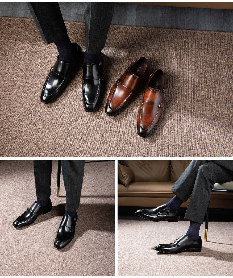 Giày da monk strap hàng hiệu handmade Gento GD925