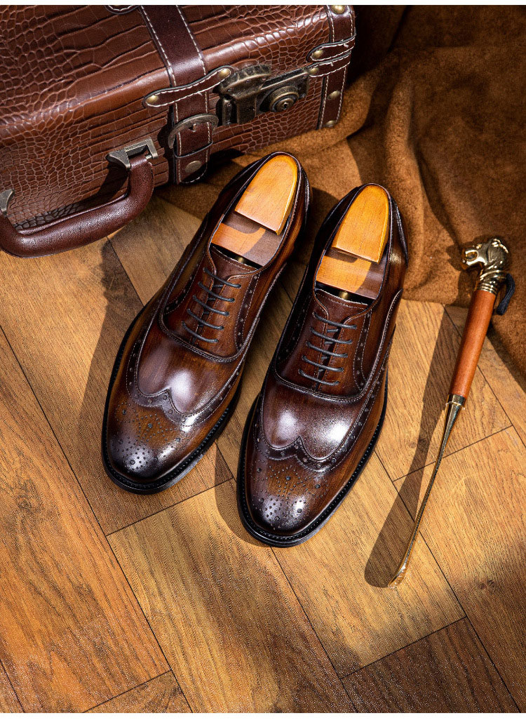 Giày tây nam hoạ tiết thủ công Gento GD908