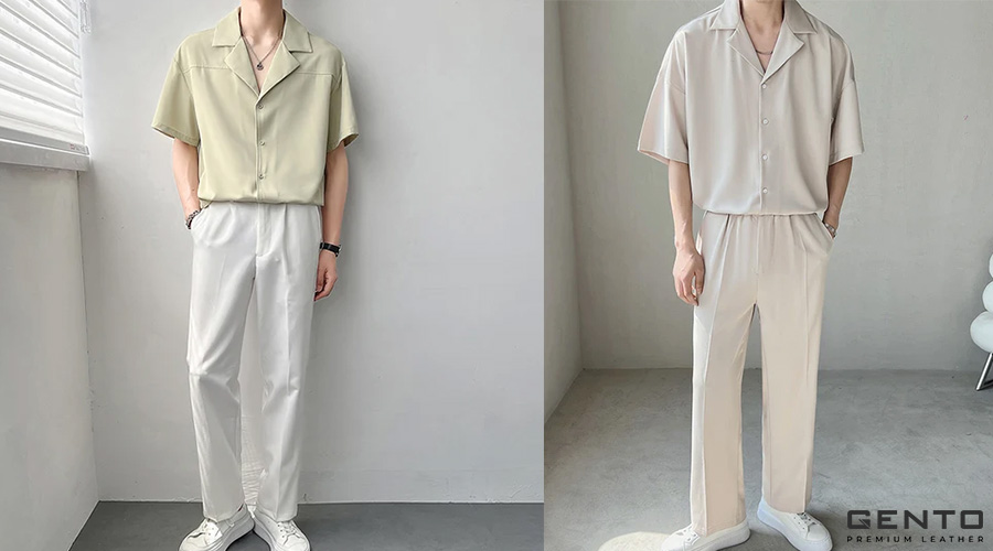 Áo sơ mi nam tay ngắn và quần tây ống rộng Áo sơ mi nam tay ngắn và quần tây ống rộng