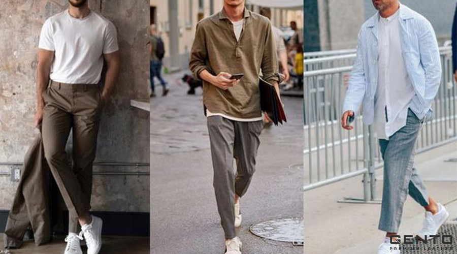 Phối với áo thun nam và giày cùng màu Phối với áo thun nam và giày cùng màu