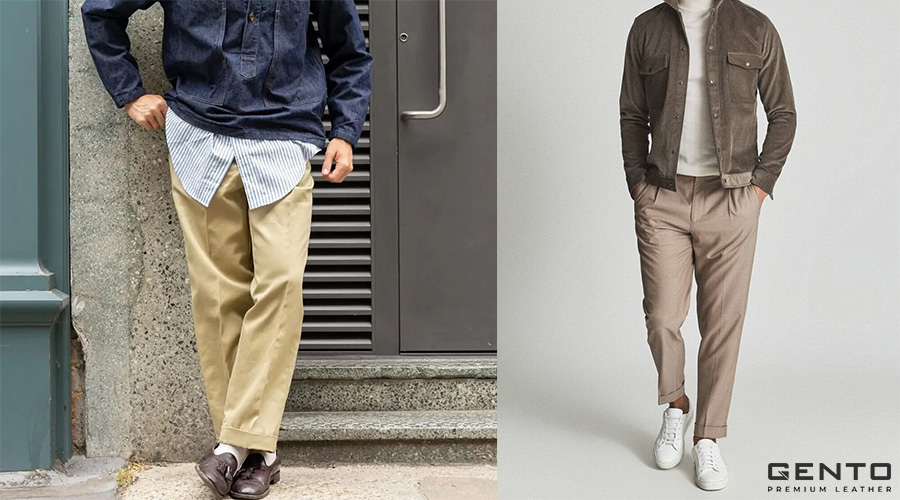 Phối quần ống rộng nam với áo sơ mi, gile và áo khoác kaki Phối quần ống rộng nam với áo sơ mi, gile và áo khoác kaki