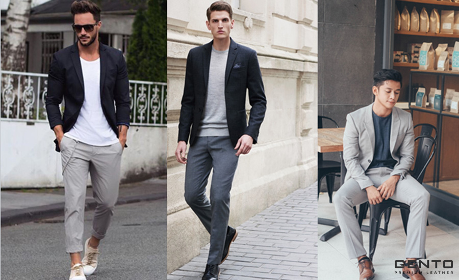 Áo Jacket Ghi và Quần Da Đen Áo Jacket Ghi và Quần Da Đen