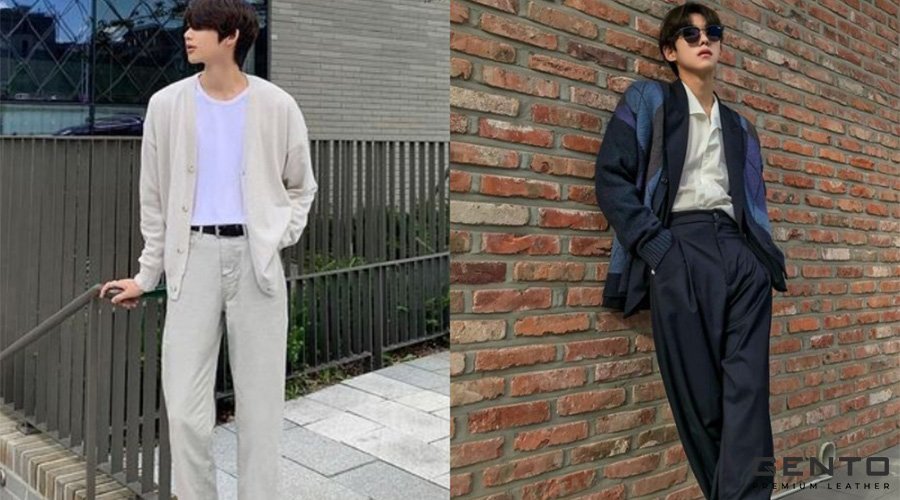 Phối áo cardigan len