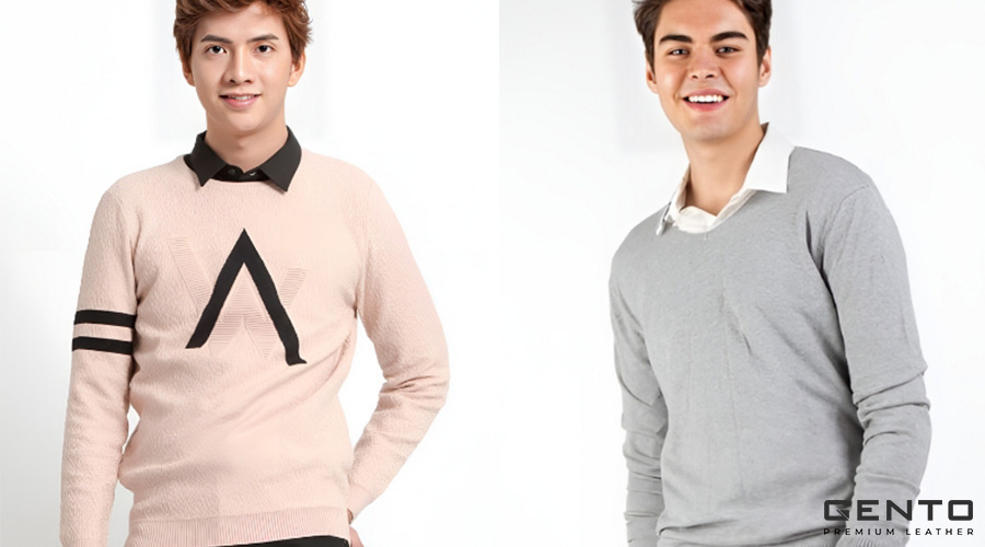 Phối áo len và áo sơ mi tinh tế