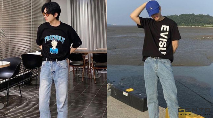 Mix đồ Tết với áo thun và quần jean