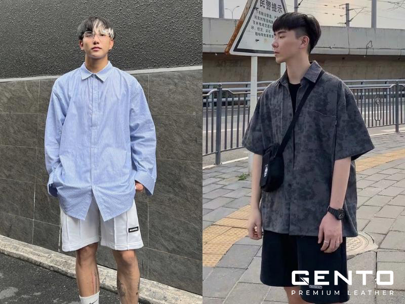 Áo sơ mi oversize và quần đùi Áo sơ mi oversize và quần đùi