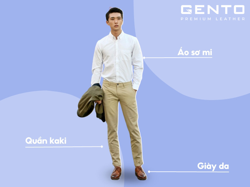 Áo sơ mi màu trơn và quần kaki Áo sơ mi màu trơn và quần kaki