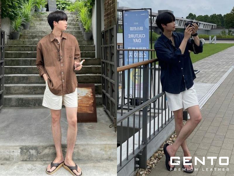 Áo sơ mi và quần short kaki Áo sơ mi và quần short kaki