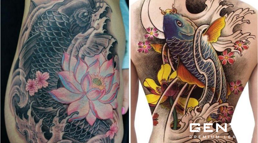 Hình xăm cá chép hoa sen Hình xăm cá chép hoa sen