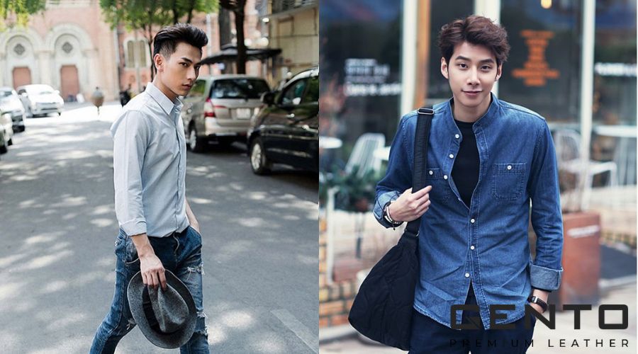 Áo sơ mi denim và quần jeans cho chàng soft boy Áo sơ mi denim và quần jeans cho chàng soft boy