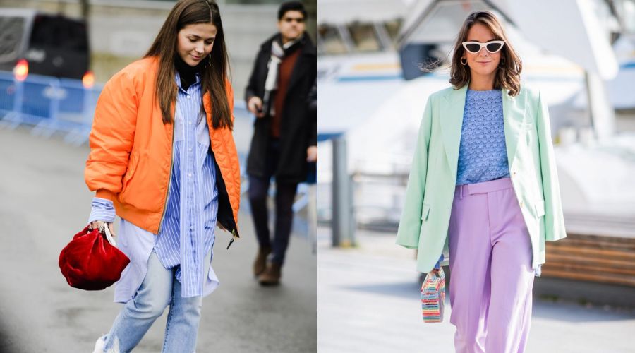 Kết hợp trang phục màu nhẹ nhàng và màu neon cá tính Kết hợp trang phục màu nhẹ nhàng và màu neon cá tính