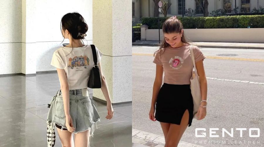 Áo baby tee và chân váy ngắn tôn dáng tam giác ngược Áo baby tee và chân váy ngắn tôn dáng tam giác ngược