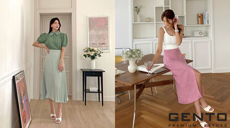 Phối đồ với giày slingback và chân váy midi Phối đồ với giày slingback và chân váy midi