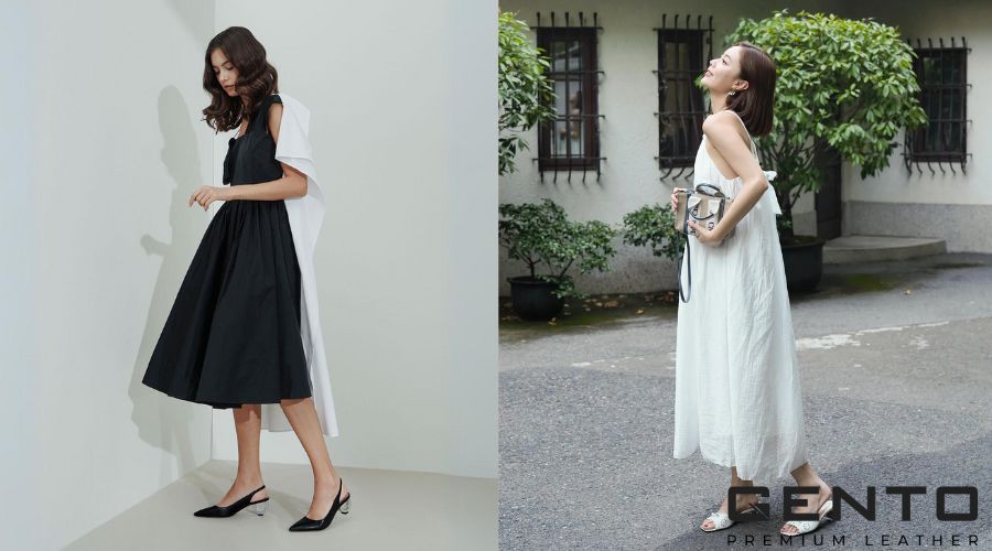 Giày hở gót slingback phối đầm dáng liền Giày hở gót slingback phối đầm dáng liền