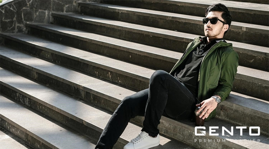 Áo xanh rêu mix quần jean xanh đen Áo xanh rêu mix quần jean xanh đen