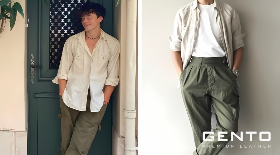 Quần xanh rêu phối áo thun trắng Quần xanh rêu phối áo thun trắng