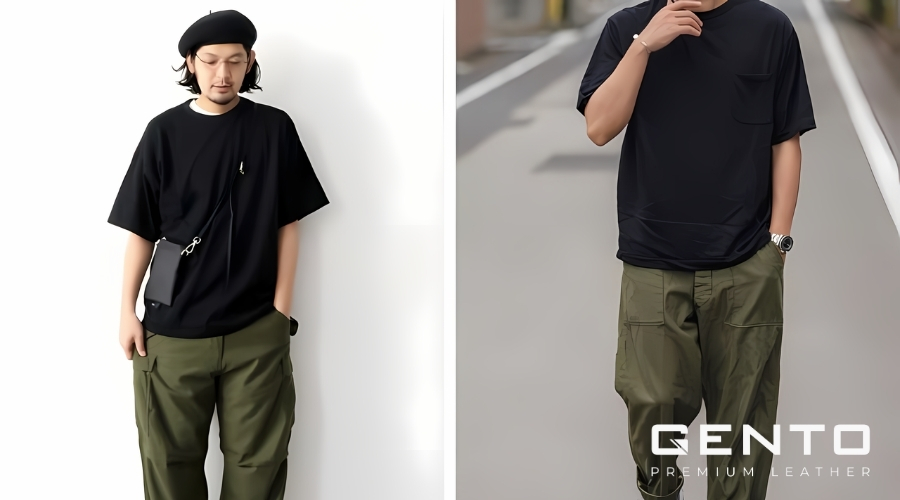 Quần xanh rêu và áo trắng/đen Quần xanh rêu và áo trắng/đen