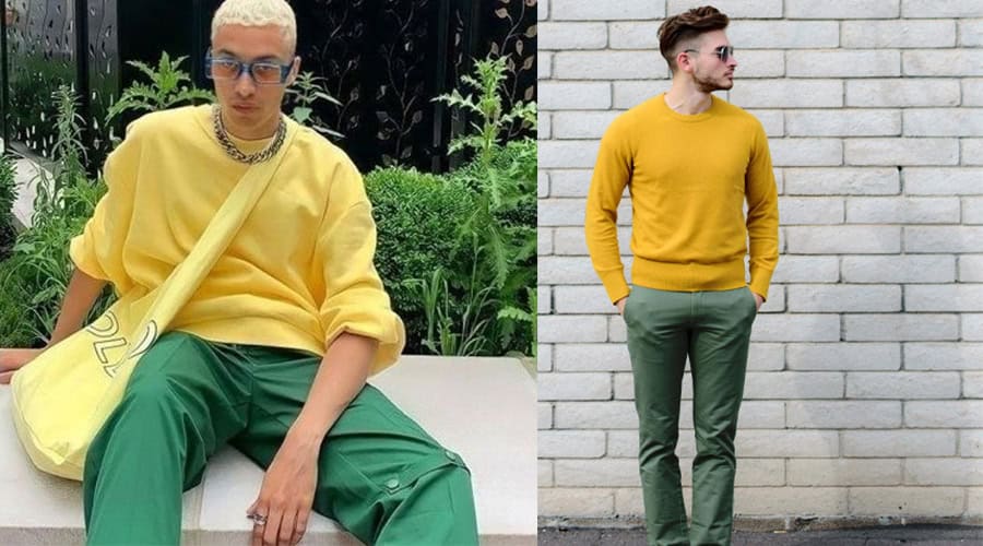 Màu xanh lá phối với màu vàng