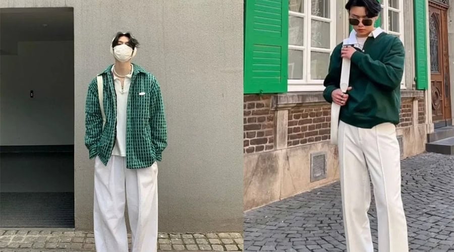 Màu xanh lá mix màu trắng