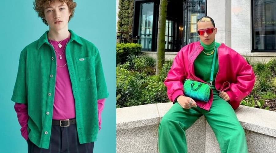 màu xanh lá mix màu hồng 